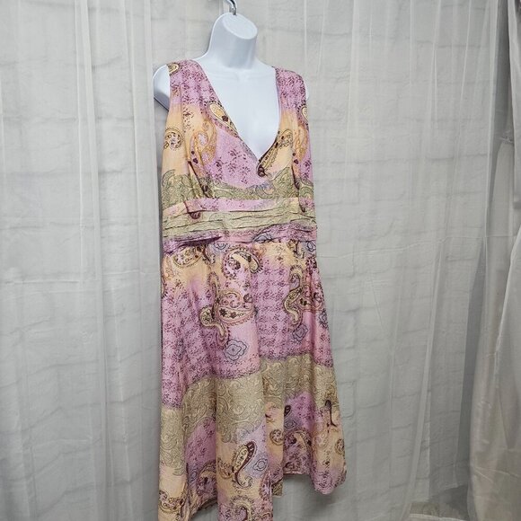 Erica Brooke Lavender Peach Paisley Sleeveless Midi Dress Boho Hippie Retro 14 - Picture 4 of 13